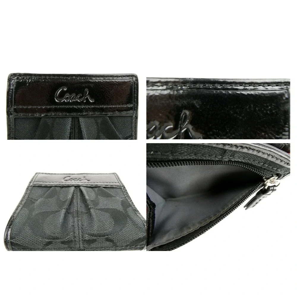 Coach Signature Black Small Bifold Snap Wallet - Picture 11 of 12